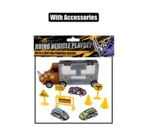 Vehicle playset rhino w/3 racers 27cm